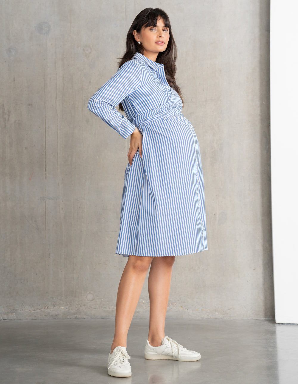 Cotton & Lyocell Maternity & Nursing Stripe Shirt Dress