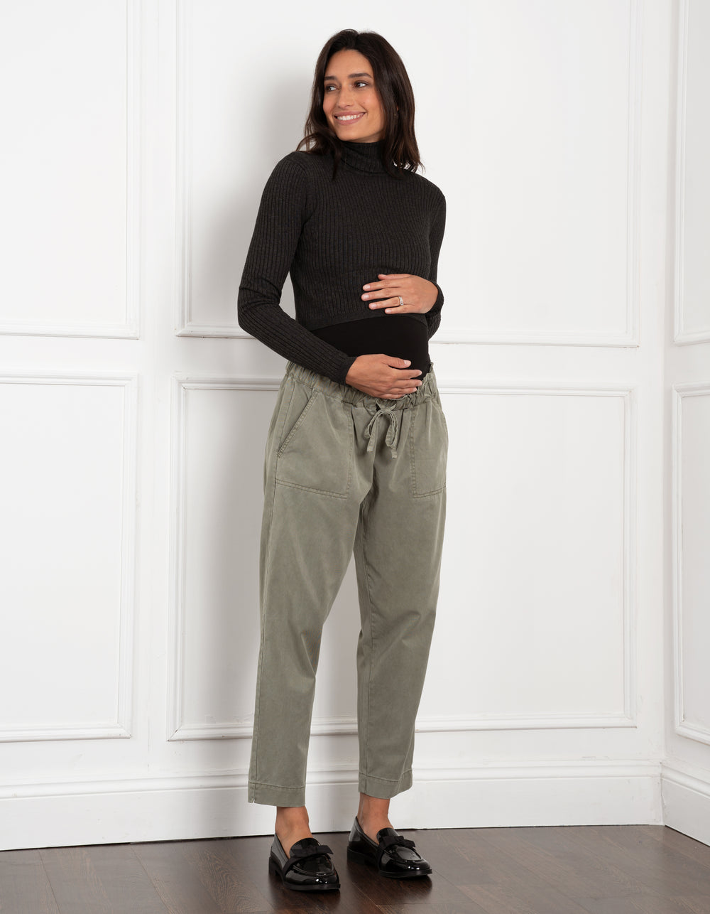 Woven Under Bump Maternity Jogger with Drawstring Waist