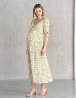 Bow Sleeve Maternity Midi Dress