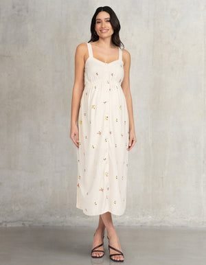 Embroidered Button-Down Midi Maternity-To-Nursing Dress