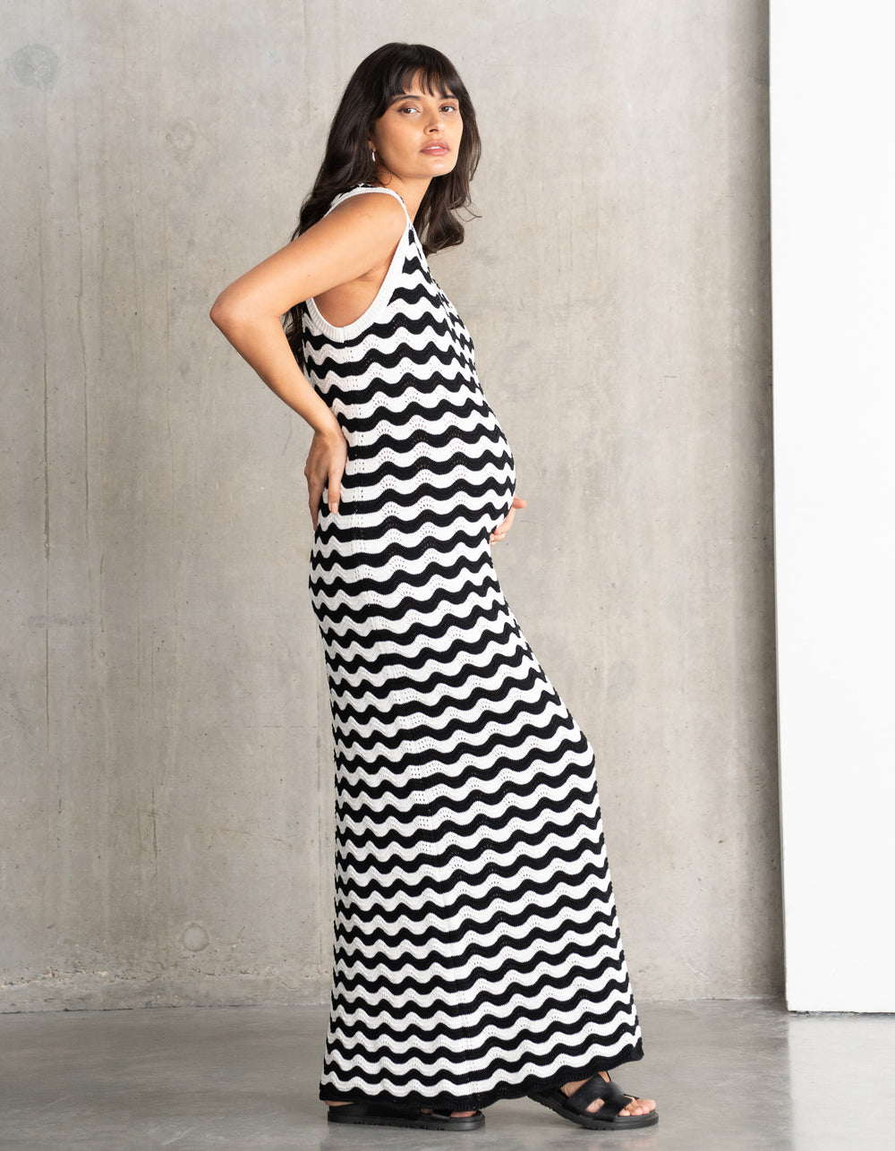 Wave Stitch Knit Maxi Maternity Dress