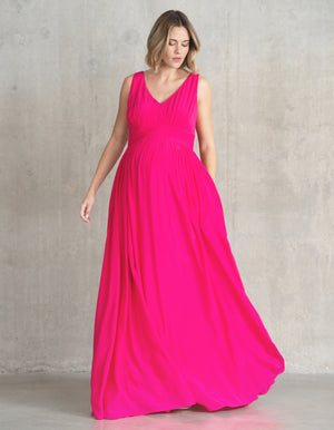 Maxi-Length Maternity-to-Nursing Dress with Pleat Details