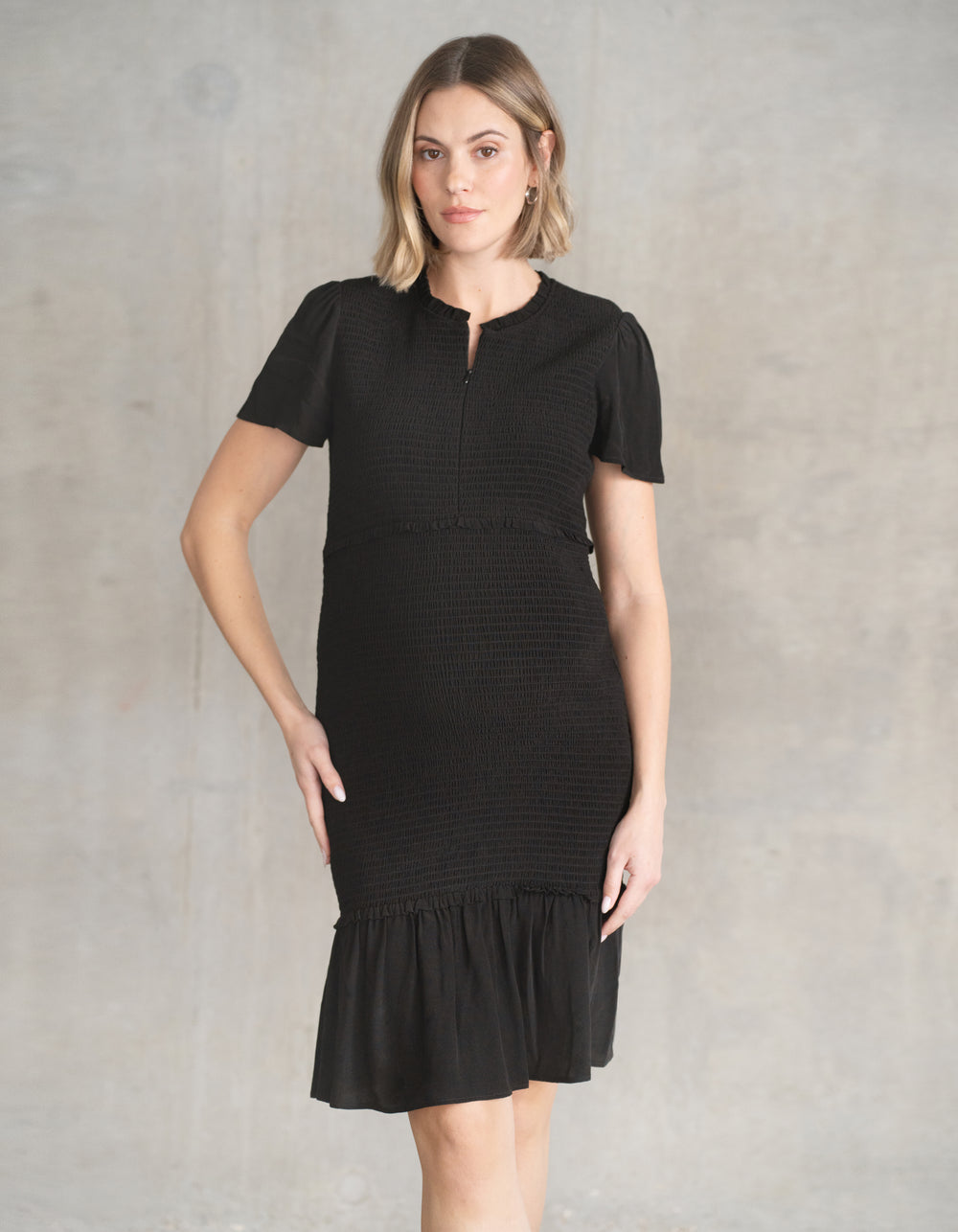 Shirred Angel Sleeve Mini Maternity Dress