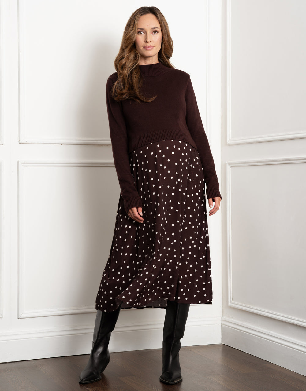 Knit Maternity + Nursing Topper with Spot Print Skirt