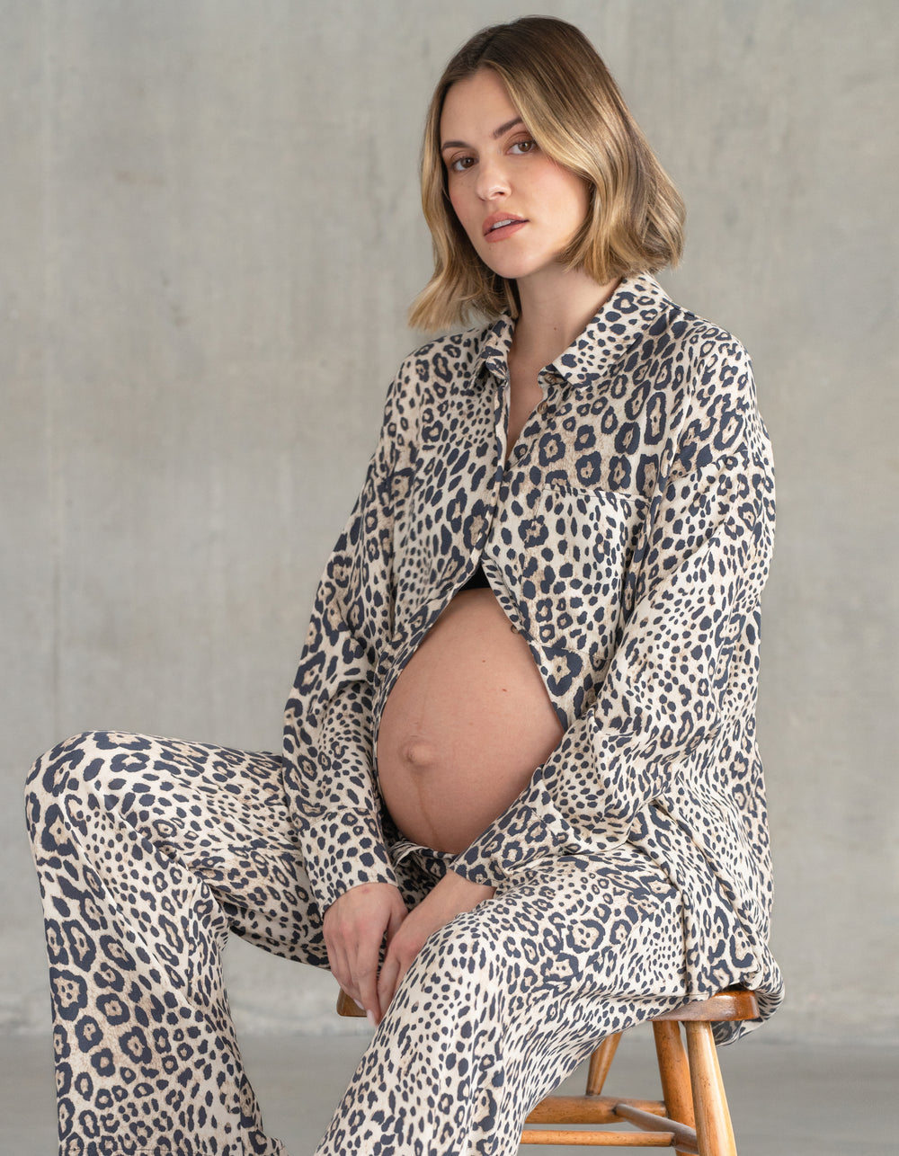 Wide-Leg Linen Blend Under Bump Maternity Trousers