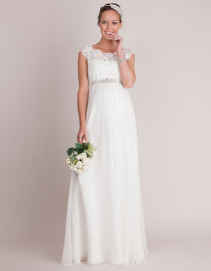 Ivory Silk & Eyelash Lace Maternity Wedding Dress