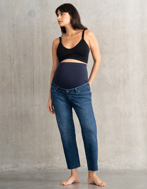 Organic Tapered Frayed Hem Maternity Jeans