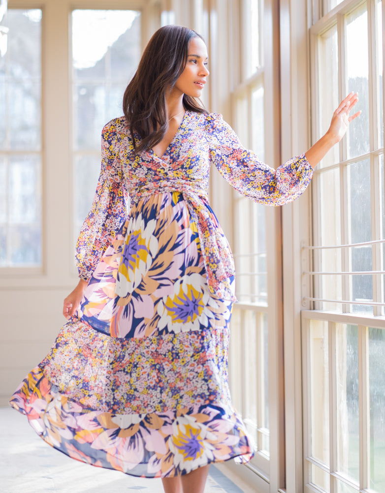 Boho Floral Maternity + Nursing Midi Dress