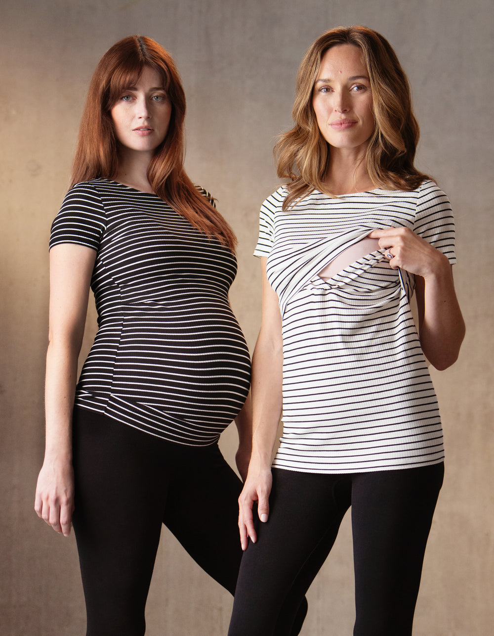 Lot de deux t-shirts rayés de grossesse à allaitement - Noir et blanc