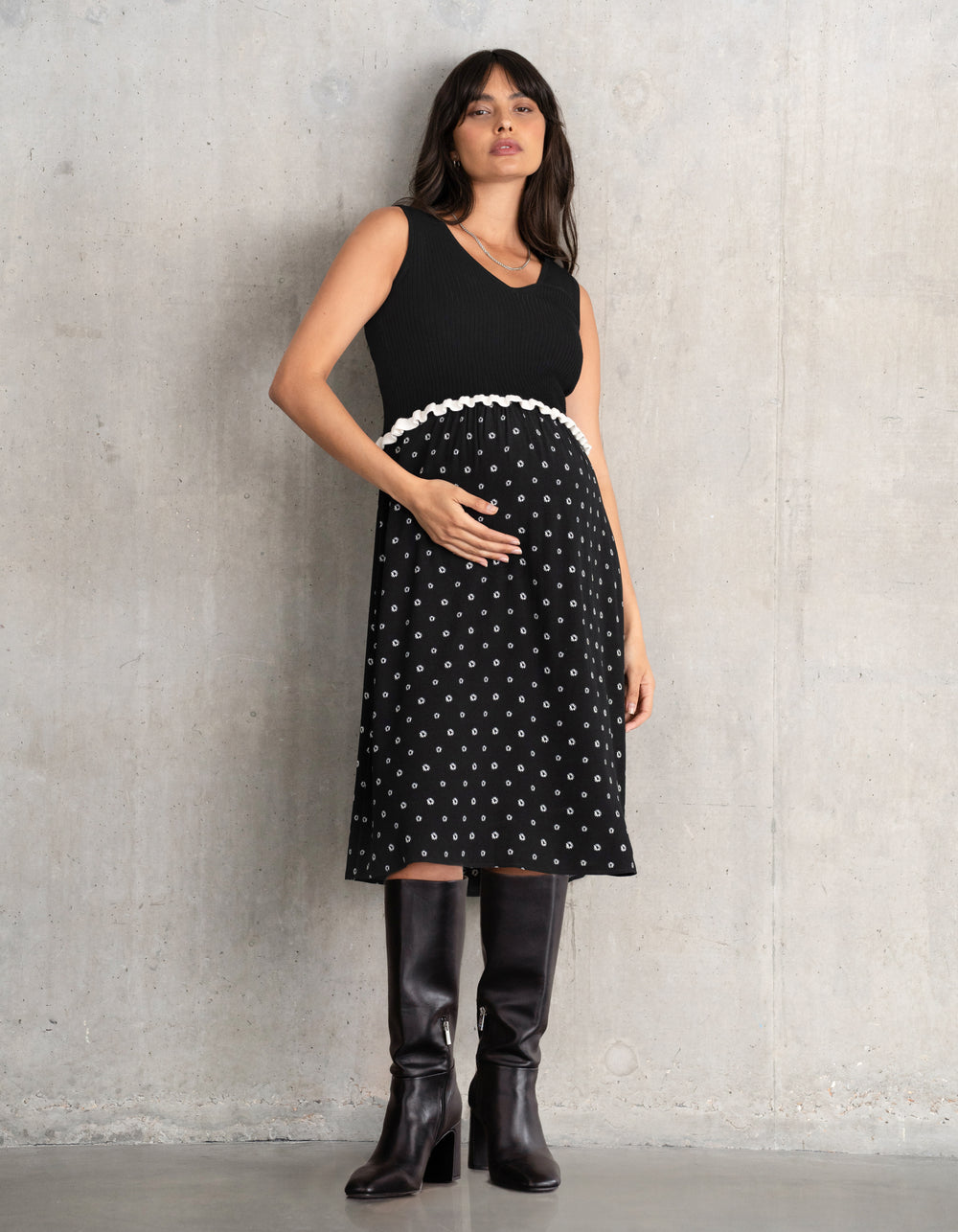 Frill Knit Maternity + Nursing Vest Top with Woven Skirt
