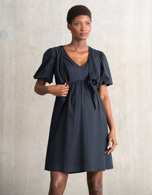 Striped Bow Detail Textured Maternity + Nursing Dress