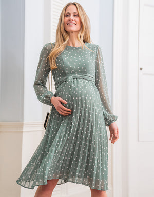 Sage Polka Dot Chiffon Maternity + Nursing Dress