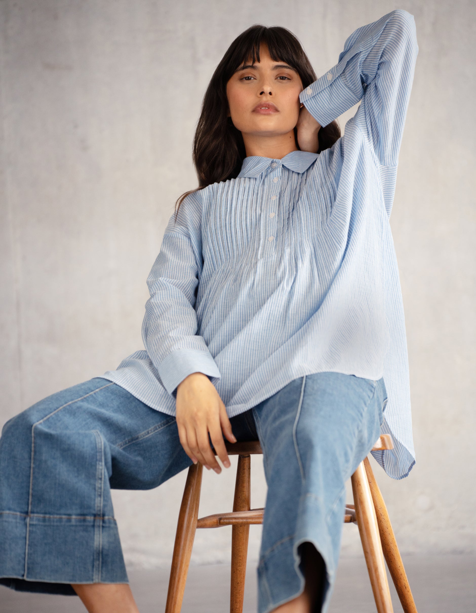 Umstandsshirt mit Pintucks und feinen Tickingstreifen  | Seraphine