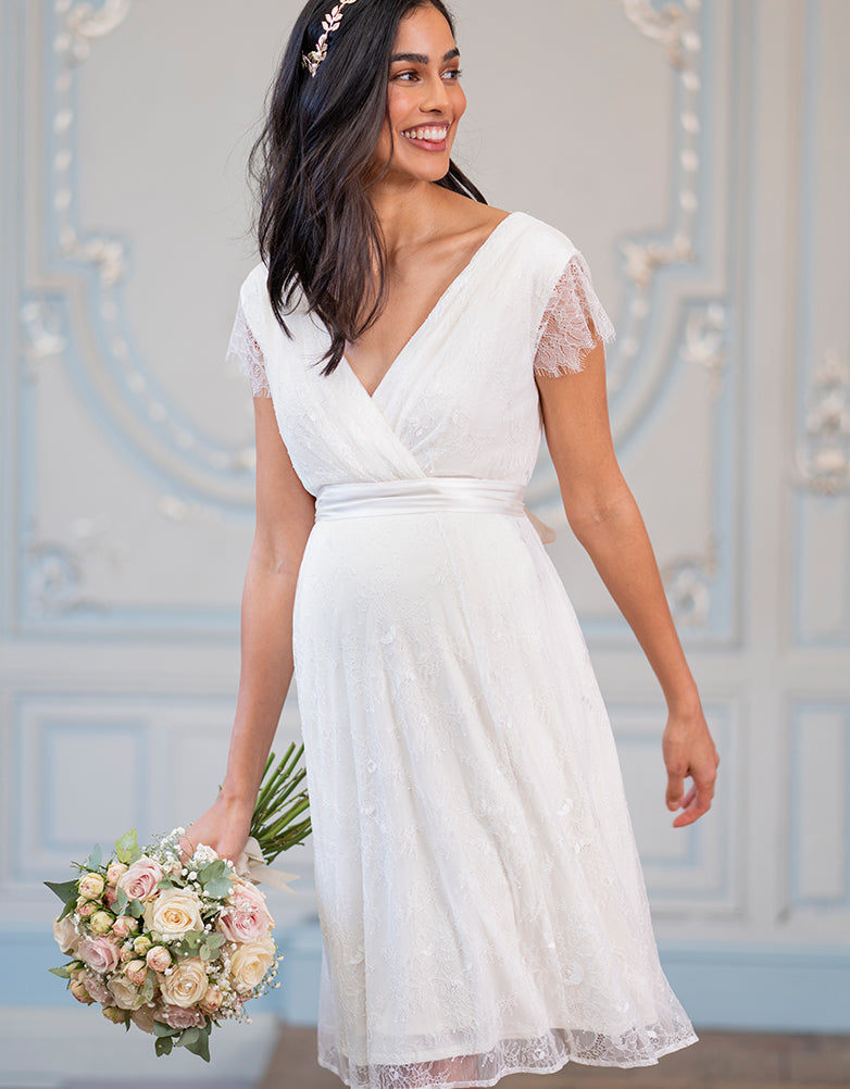 Short Lace V-Neck Maternity Wedding Dress