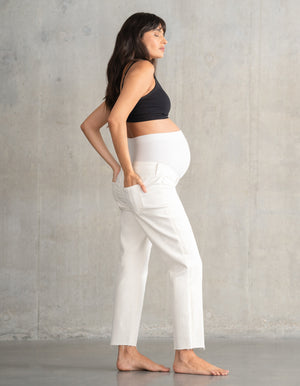 Cotton Cream Tapered Maternity Jeans