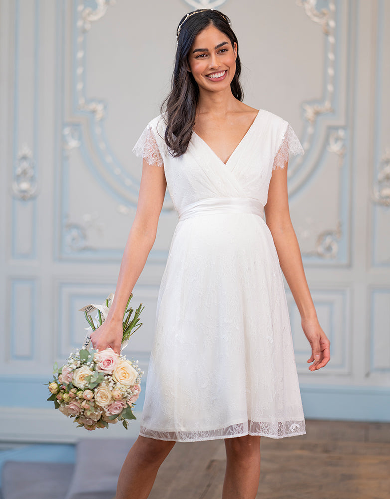 Short Lace V-Neck Maternity Wedding Dress