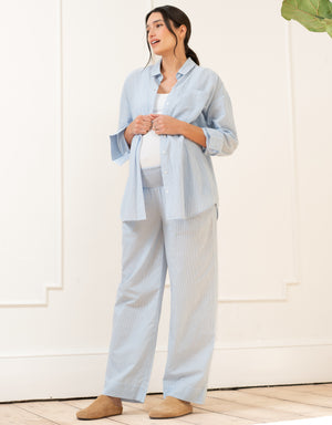 Fine Stripe Full-Length Cotton Pyjama Maternity-to-Nursing Set