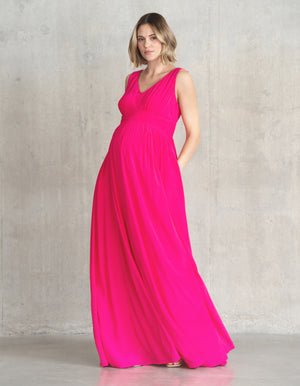 Maxi-Length Maternity-to-Nursing Dress with Pleat Details