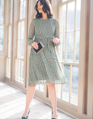 Sage Polka Dot Chiffon Maternity + Nursing Dress