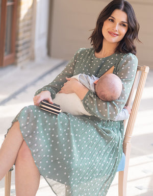 Sage Polka Dot Chiffon Maternity + Nursing Dress