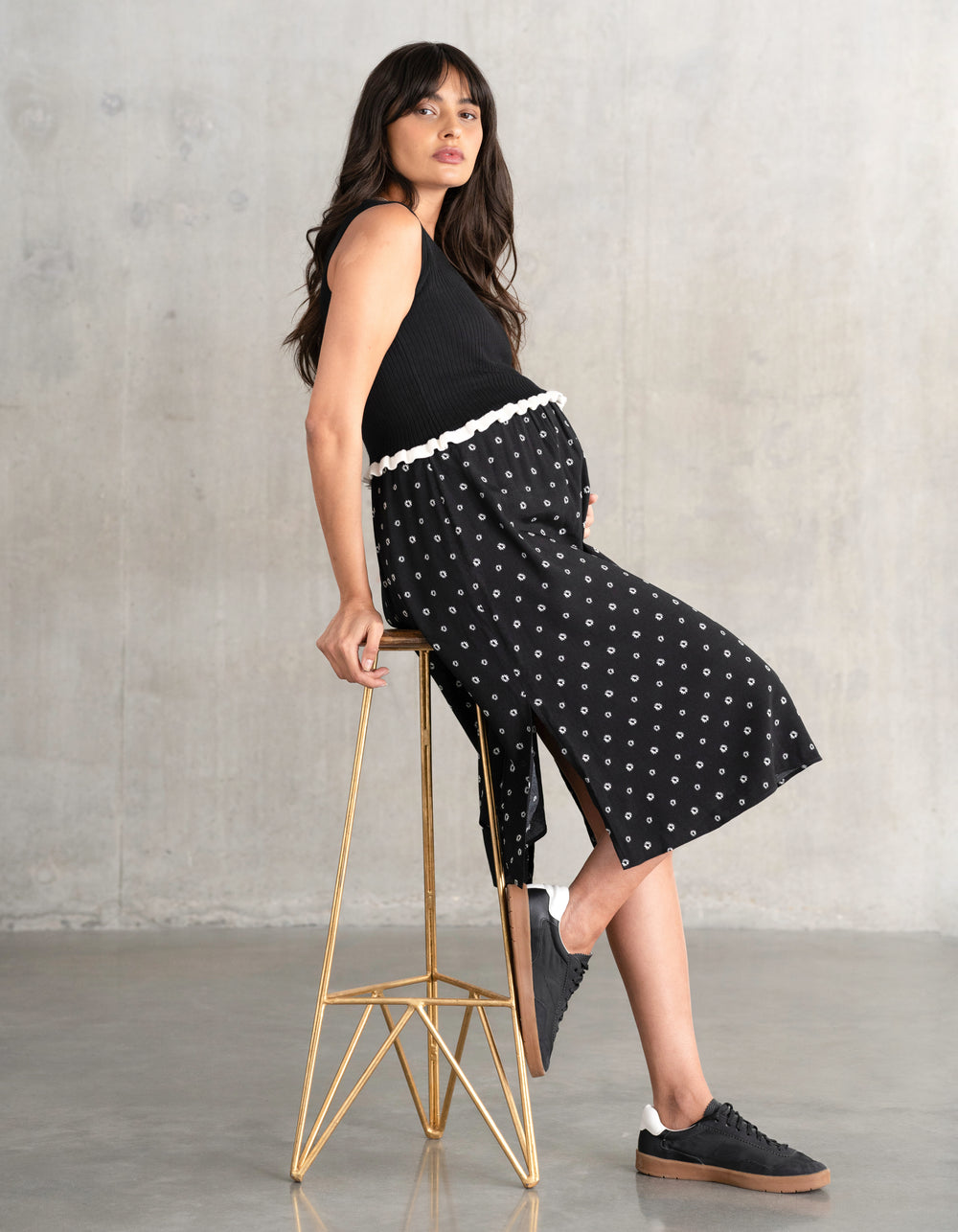 Frill Knit Maternity + Nursing Vest Top with Woven Skirt