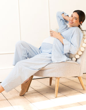 Fine Stripe Full-Length Cotton Pyjama Maternity-to-Nursing Set