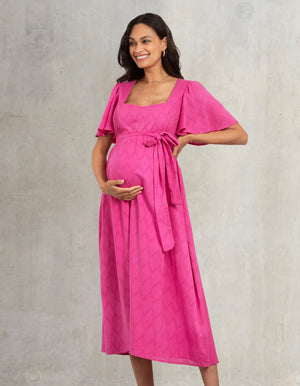 Fuchsia Pink Cotton Broderie Maternity & Nursing Dress