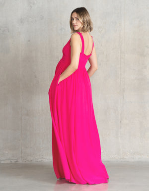 Maxi-Length Maternity-to-Nursing Dress with Pleat Details