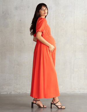 Button-Through V-Neck Maternity + Nursing Dress