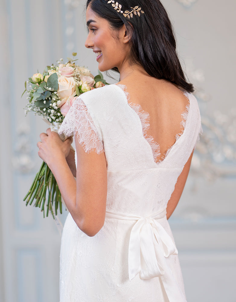 Short Lace V-Neck Maternity Wedding Dress