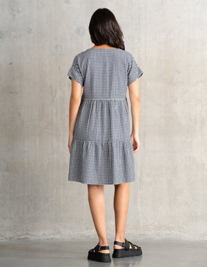Cotton Gingham Button-Down Shift Maternity-To-Nursing Dress
