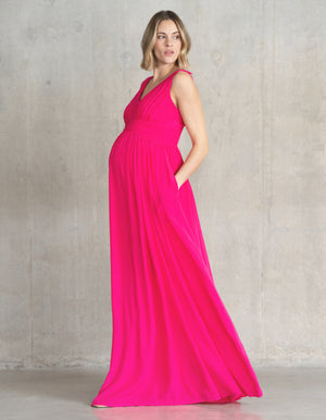 Maxi-Length Maternity-to-Nursing Dress with Pleat Details