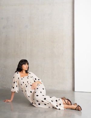 Polka Dot Shirred Bodice Maxi Maternity Dress