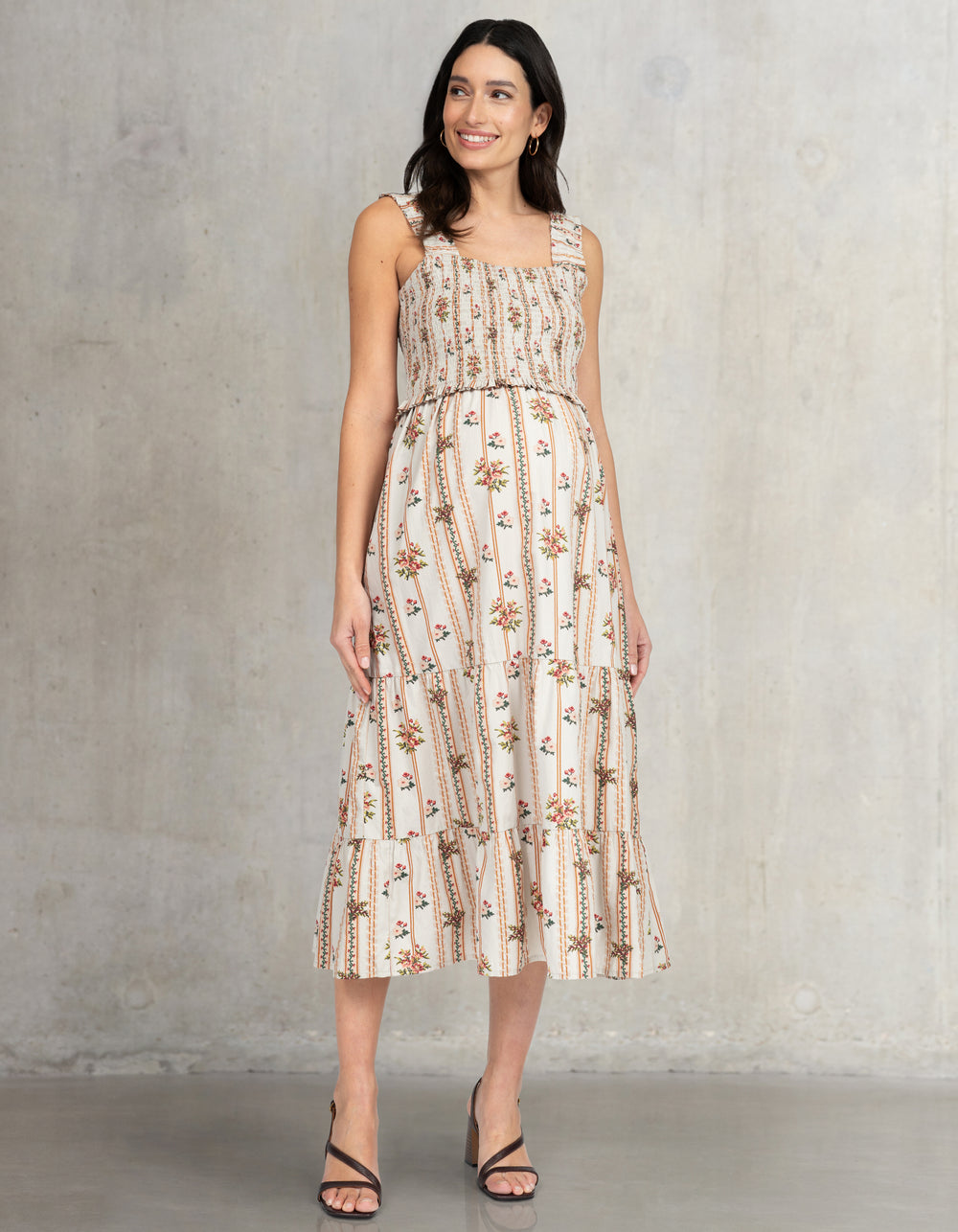 Cotton Strappy Midi Maternity-To-Nursing  Dress