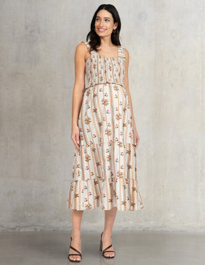 Cotton Strappy Midi Maternity-To-Nursing  Dress