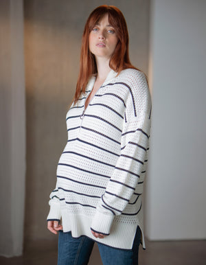 Textured Stripe Cotton Maternity + Nursing Jumper