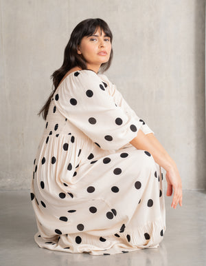 Polka Dot Shirred Bodice Maxi Maternity Dress
