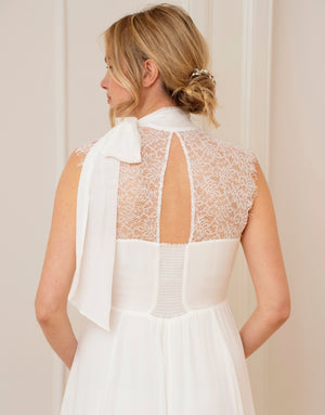 Ivory Maternity + Nursing Dress with Neckline Tie