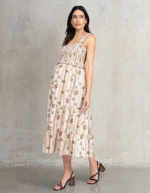 Cotton Strappy Midi Maternity-To-Nursing  Dress
