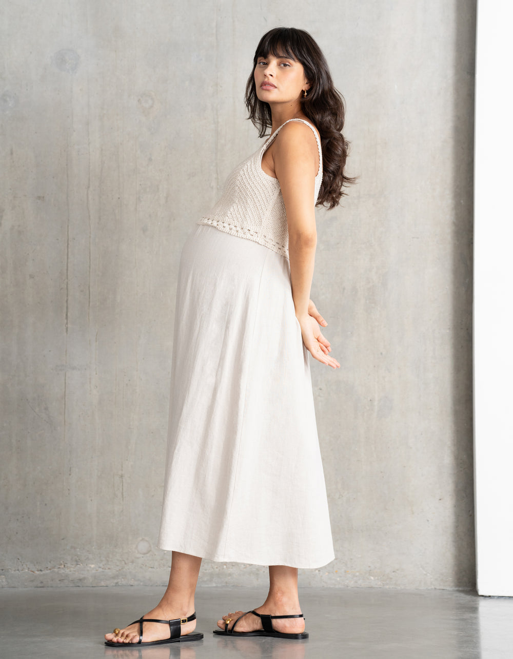 Robe grossesse et allaitement à bretelles mi-longue avec haut en crochet