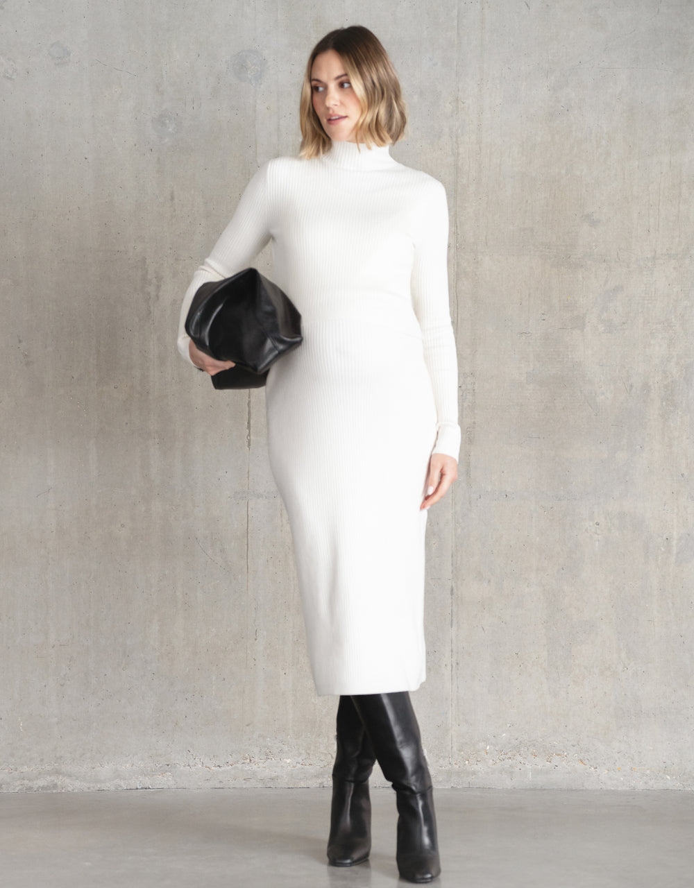 Cream Ribbed Maternity + Nursing Midi Dress