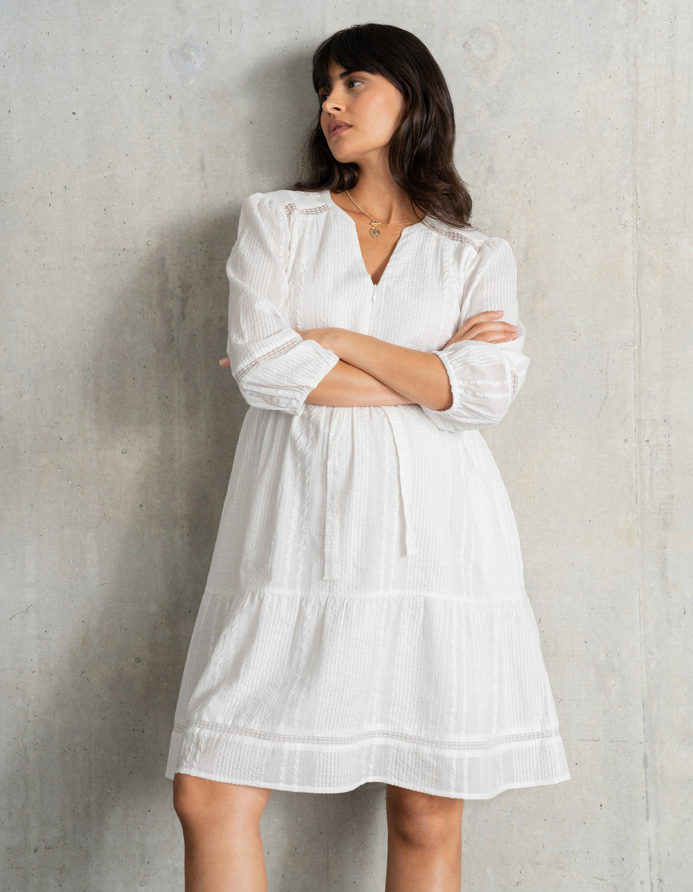 Trim Detail Tiered Maternity + Nursing Dress