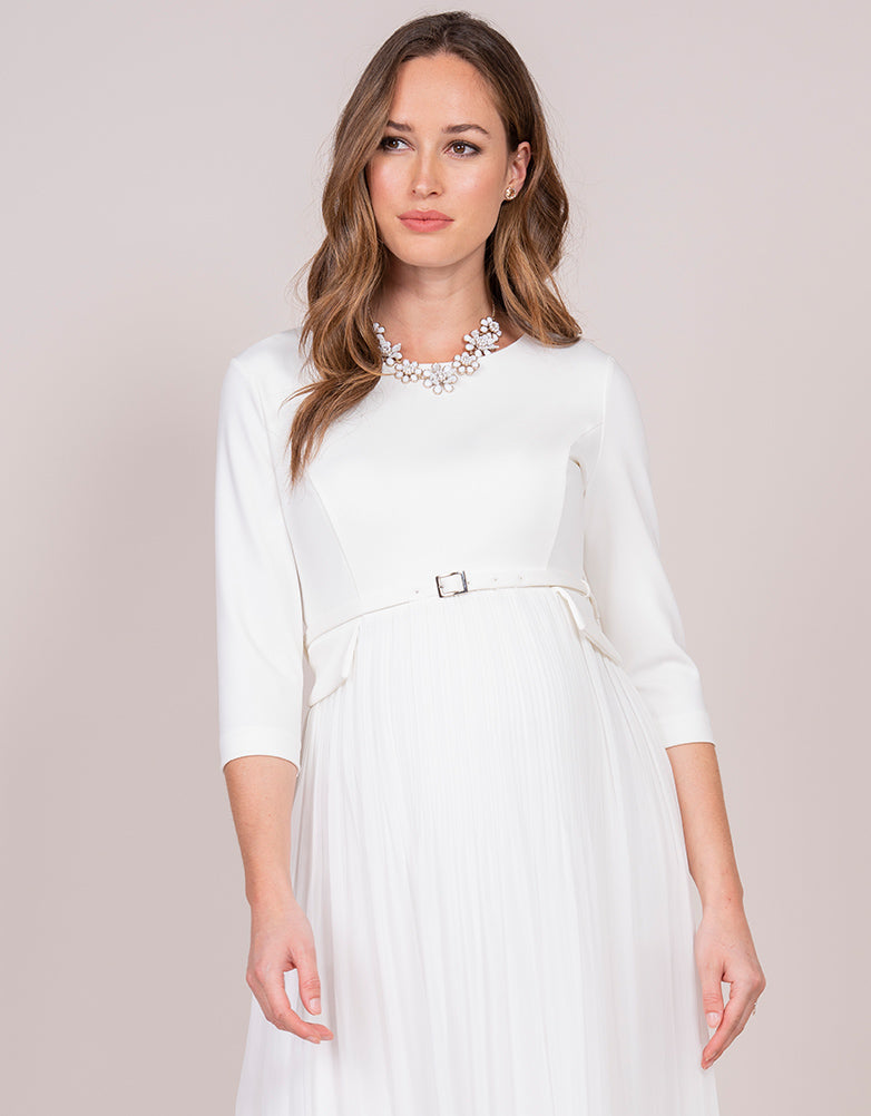 Ivory Pleated Maternity Midi Dress