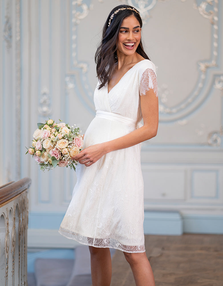 Short Lace V-Neck Maternity Wedding Dress