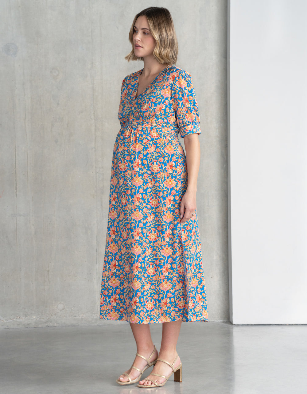Pleat Detail A-Line Maxi Maternity Dress