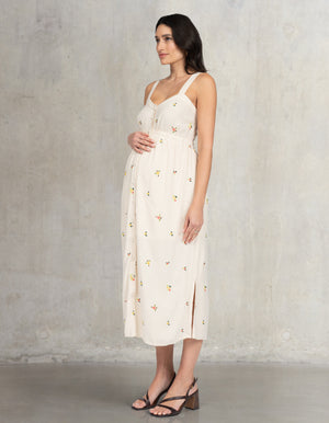 Embroidered Button-Down Midi Maternity-To-Nursing Dress
