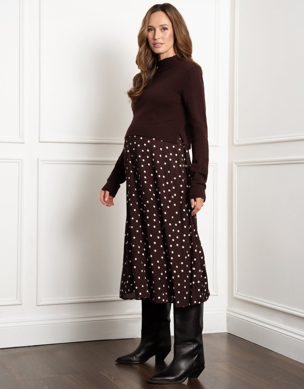 Knit Maternity + Nursing Topper with Spot Print Skirt