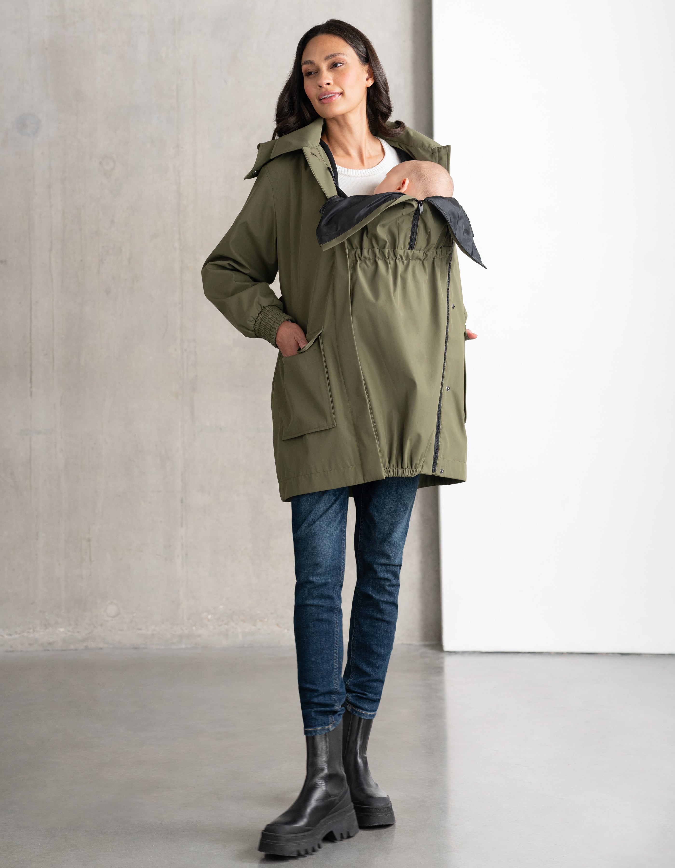 HYKE 2023 WEATHER OVERALL オールインワン カーキ Belted Maternity Utility Jacket | Seraphine