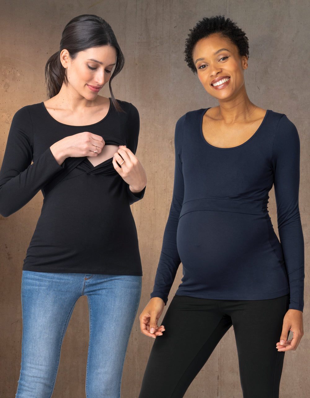 Twin Pack Maternity & Nursing Long Sleeve Tops – Black & Navy
