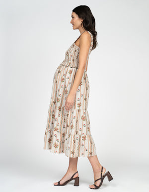 Cotton Strappy Midi Maternity-To-Nursing  Dress